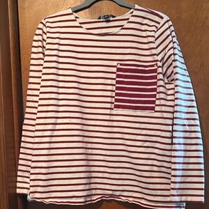 Ralph Lauren burgundy and White Striped Top